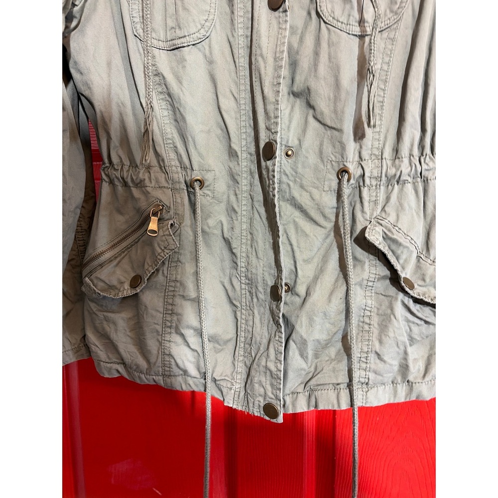 YMI Vintage Utility Field Jacket Olive Green Hooded Drawstring Waist Womens M - Picture 3 of 7